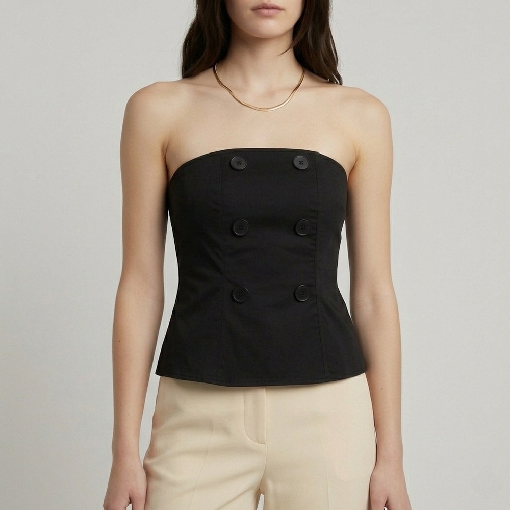 Club Monaco Black Strapless Double Breasted Bustier Top 2 Career Minimalist